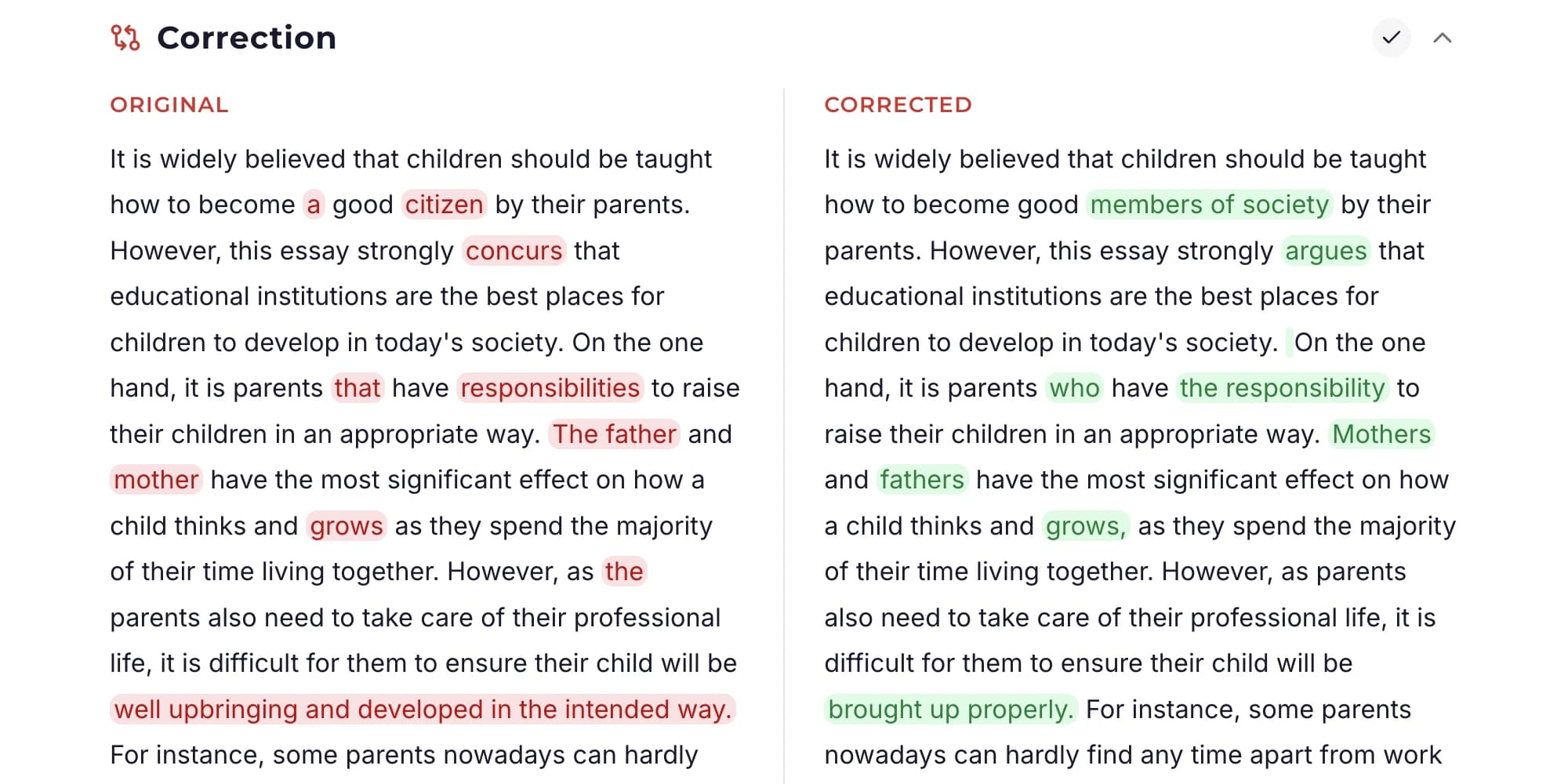 Writing feedback breakdown