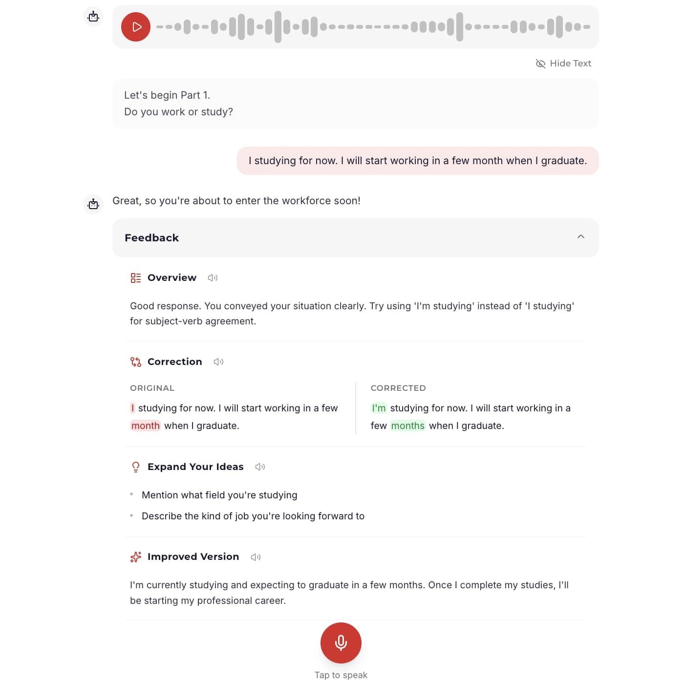 Speaking assessment view